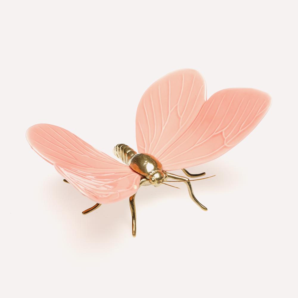 Figura Cerámica Mariposa ESMALTE ROSA LATON