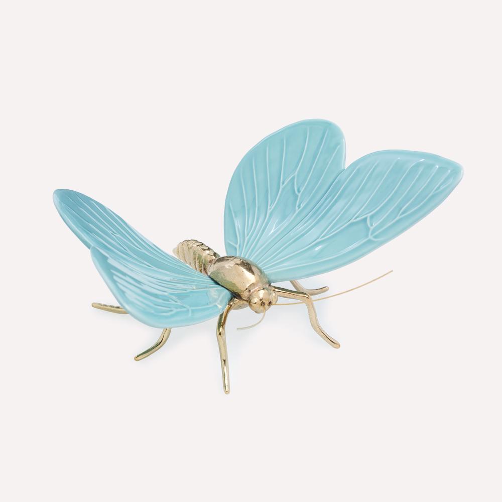 Figura Cerámica Mariposa ESMALTE AZUL SERENO LATON