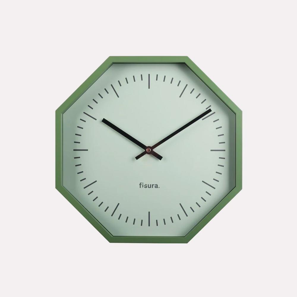 Reloj de Pared Octogonal Verde de Fisura