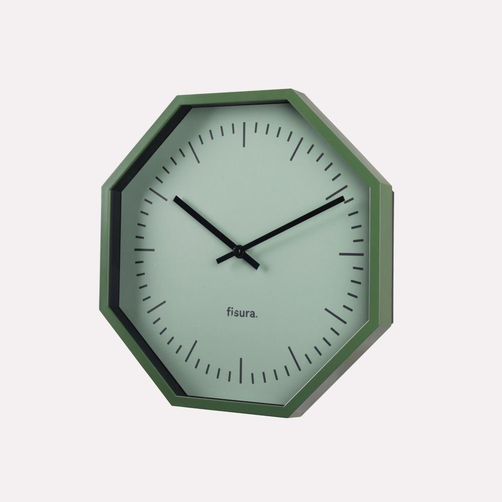 Reloj de Pared Octogonal Verde de Fisura