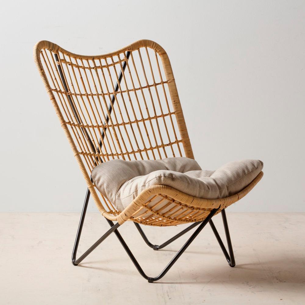 Sillon Monarca Ratan Natural Tapizado Crema de Ixia