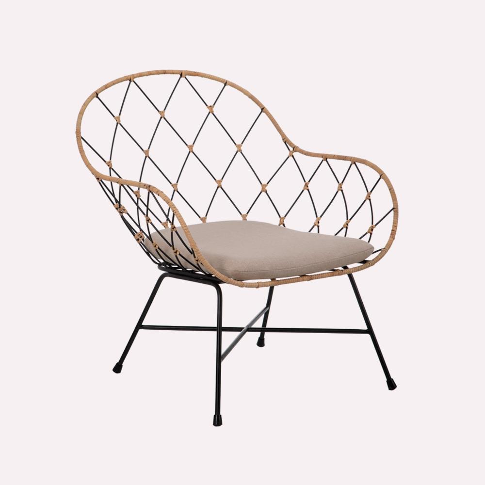 Sillon Nomad Ratan Negro Natural Tapizado Crema de Ixia