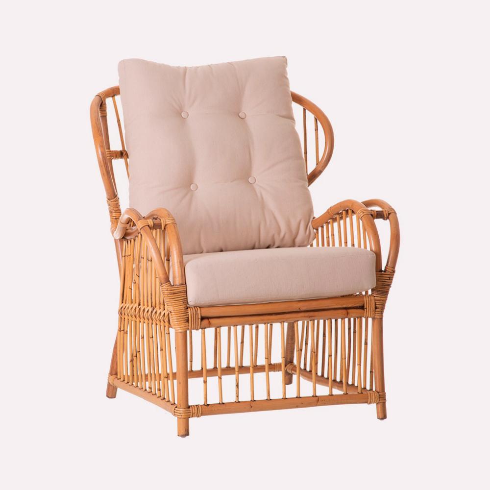 Sillon Swan Ratan Natural Tapizado Crema de Ixia