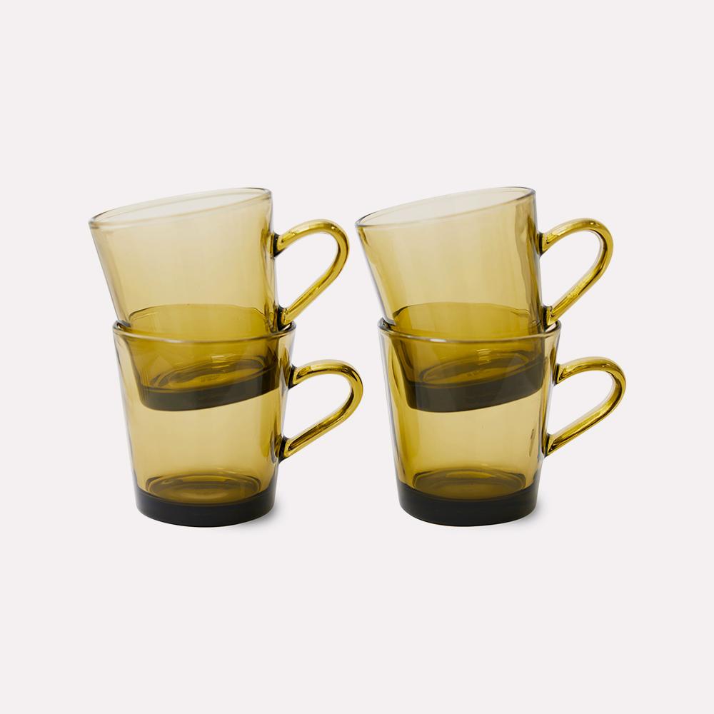 Taza 70s Glassware Coffee Cups Mud Brown Set 4 de HKliving
