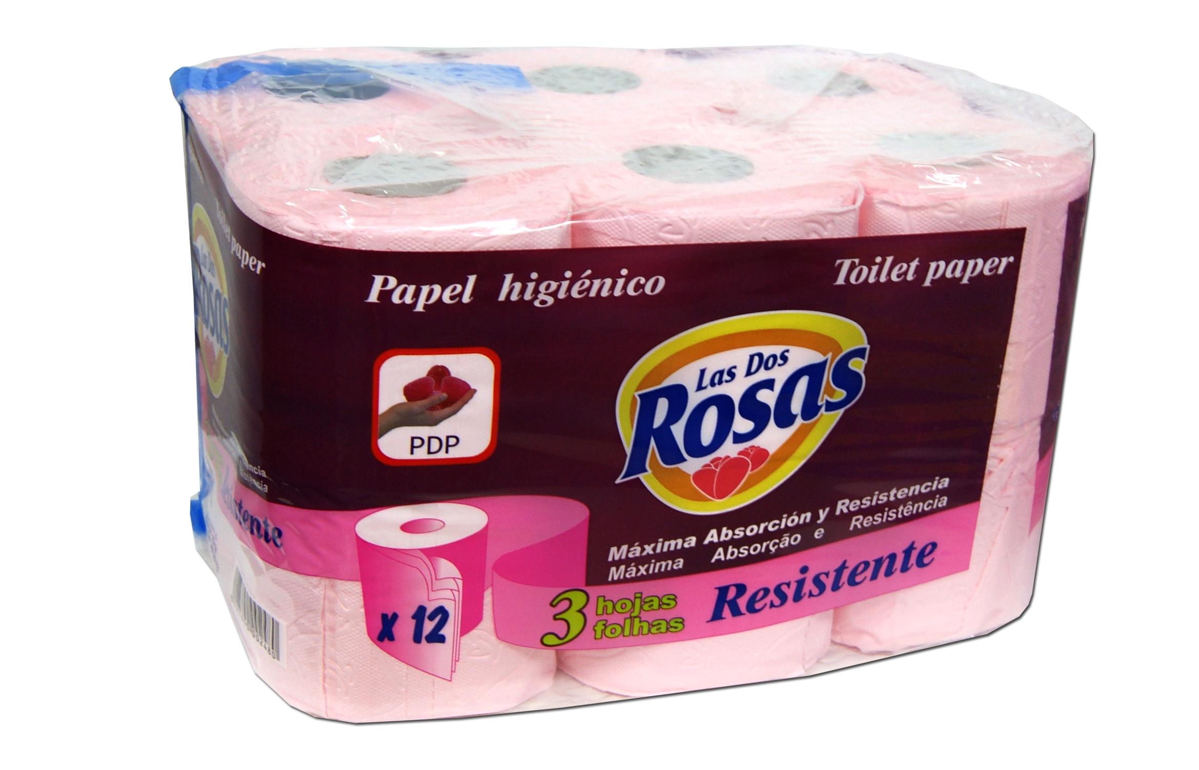 Las 2 Rosas Papel Higiénico 3 capas 12r Rosa