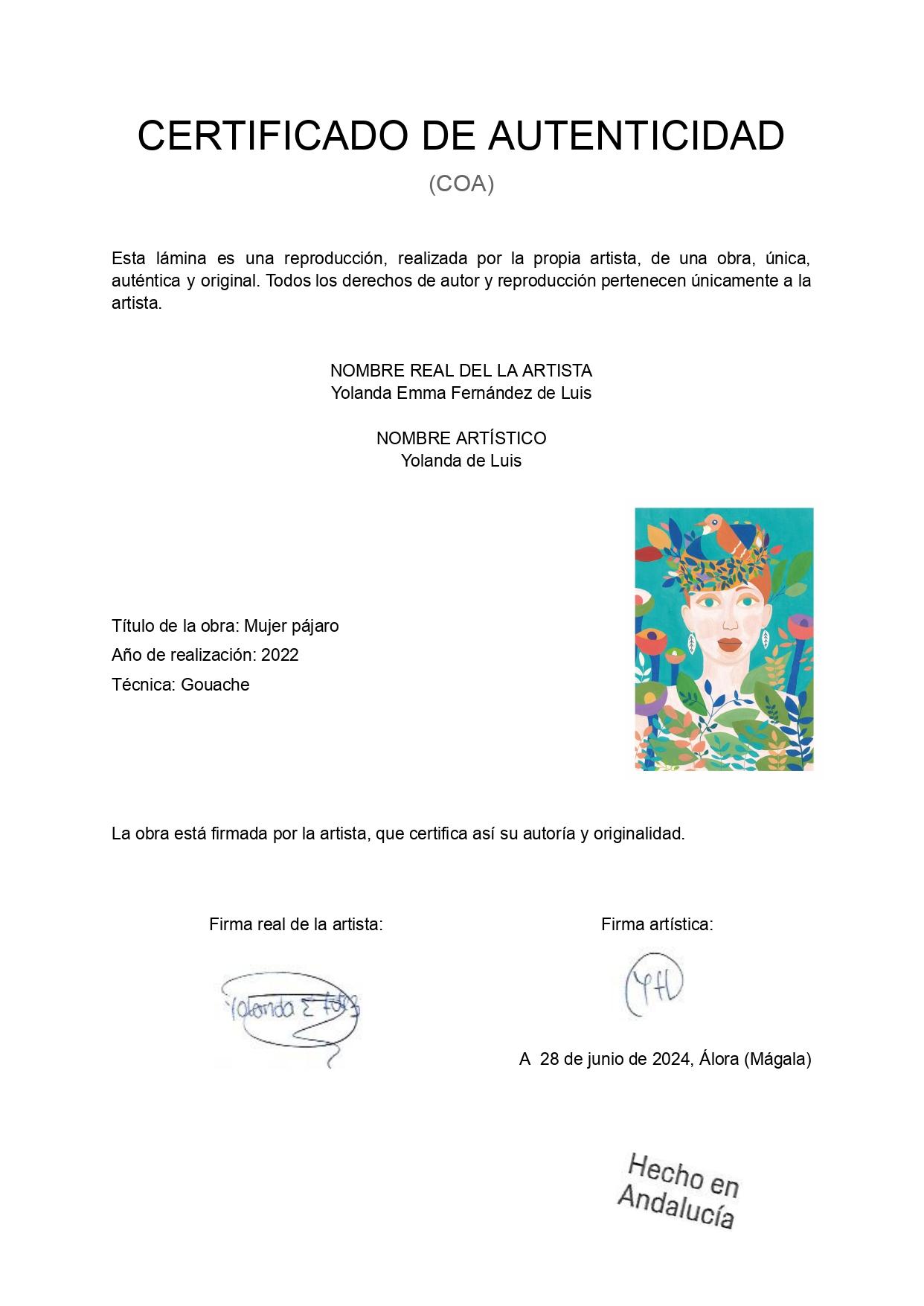 LAMINA PRINT MUJER PAJARO