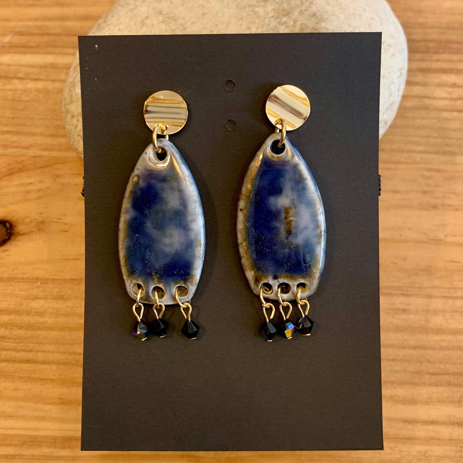 PENDIENTES CERAMICA AZUL CON PIEDRAS