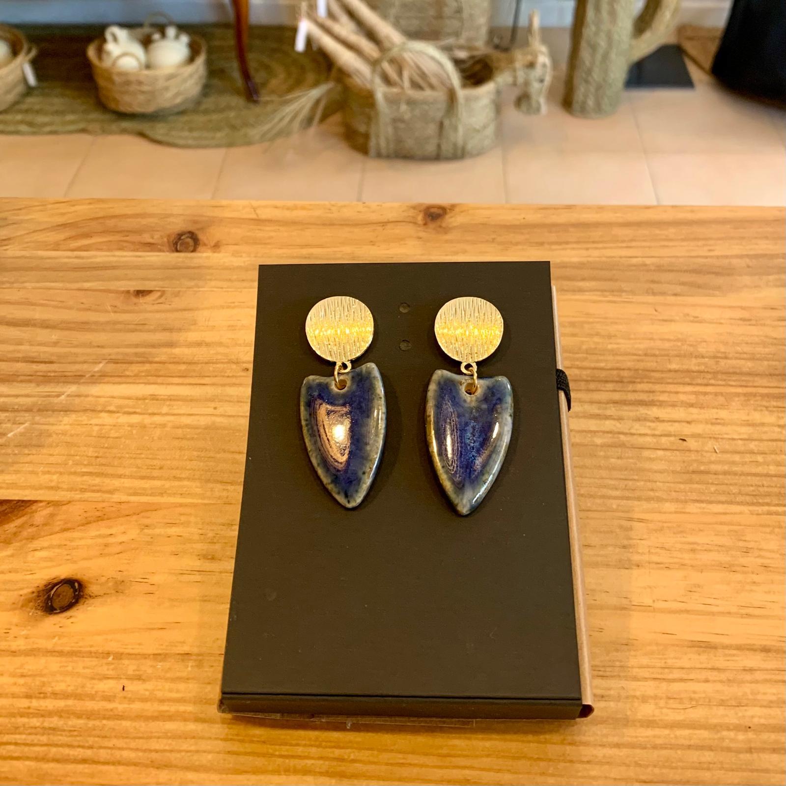PENDIENTES CERAMICA MARINO Y ORO