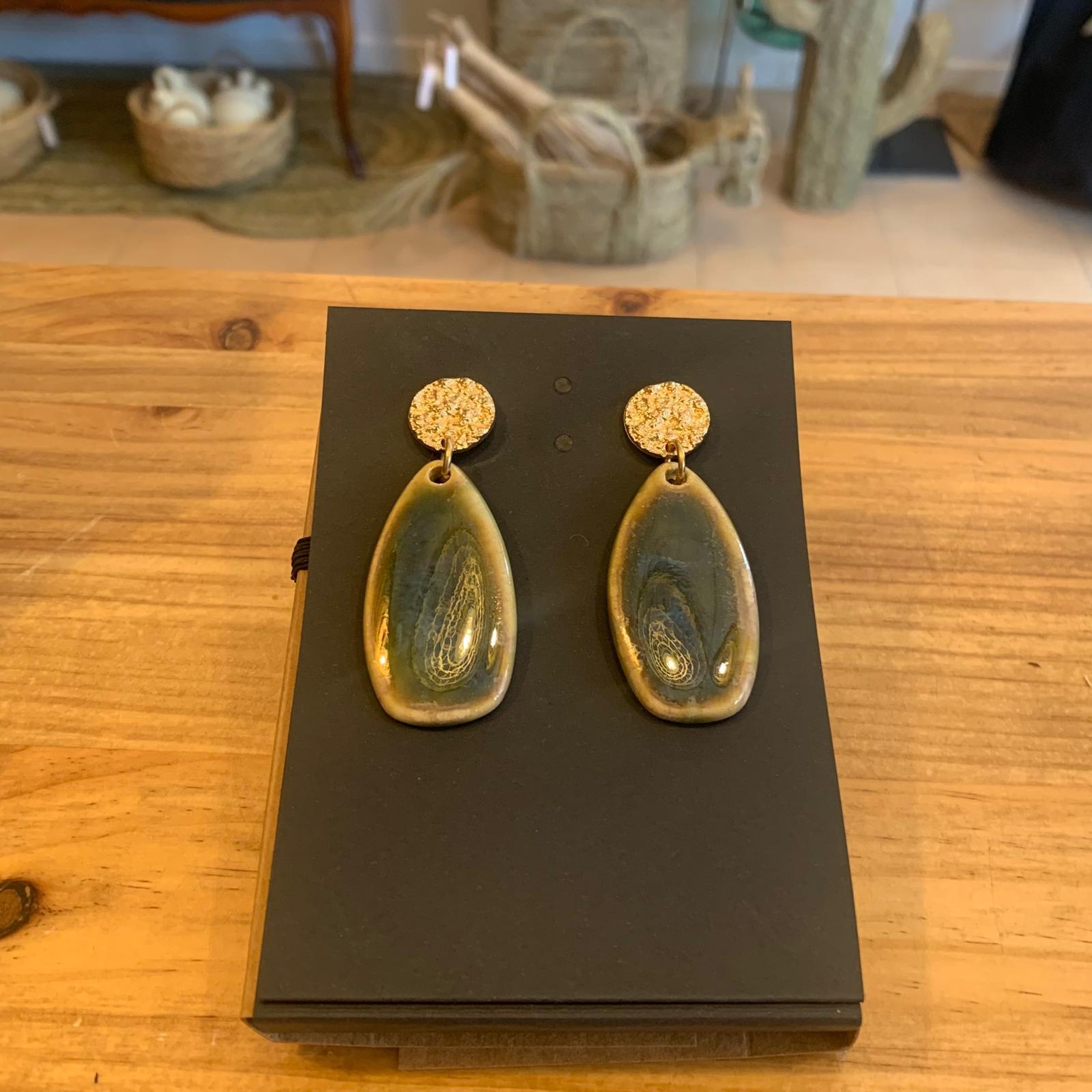 PENDIENTES CERAMICA VERDOSOS Y ORO