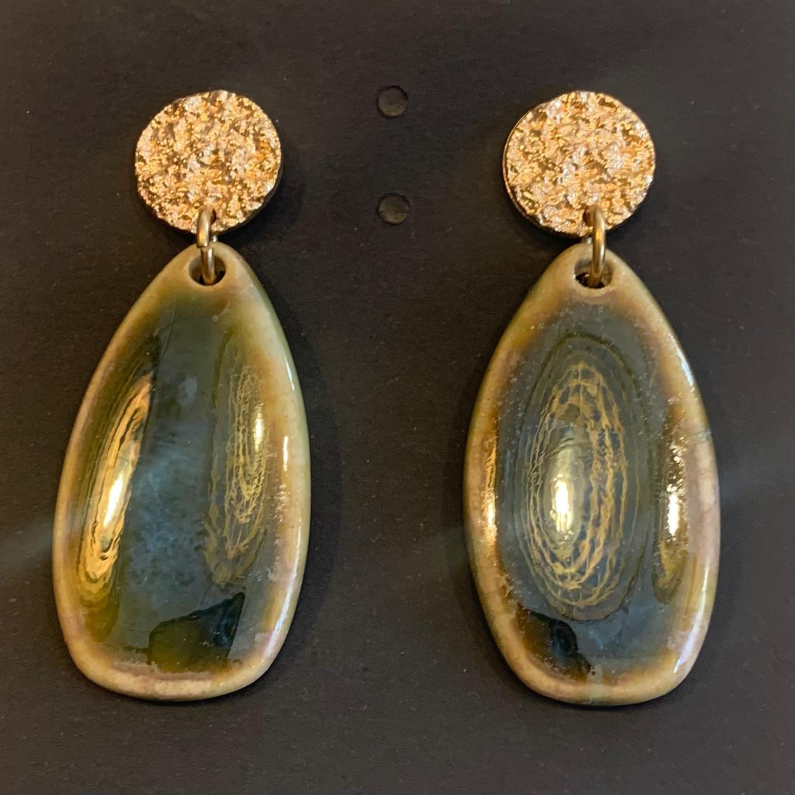 PENDIENTES CERAMICA VERDOSOS Y ORO