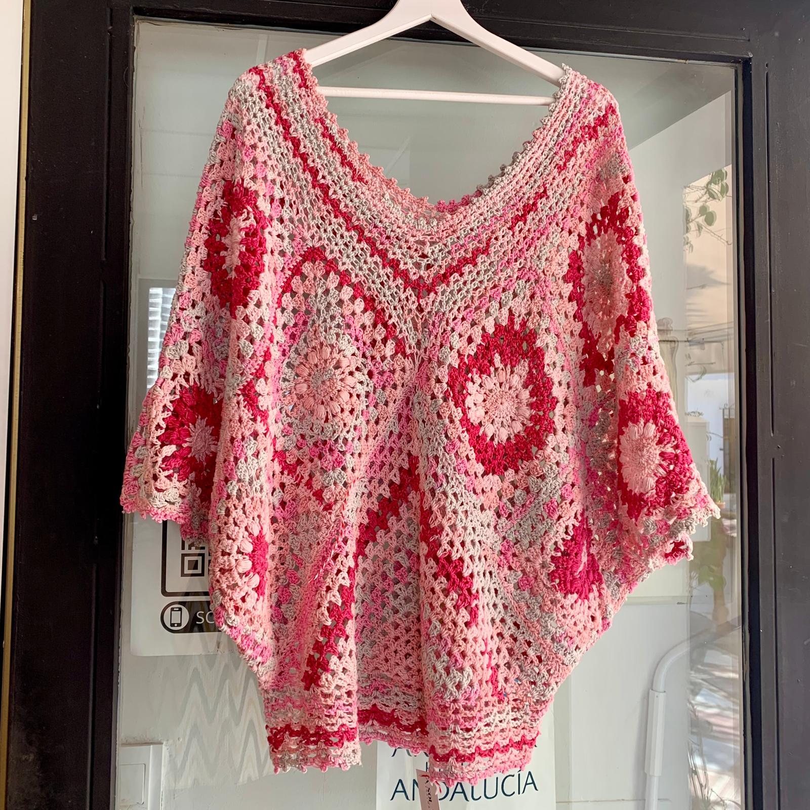 JERSEY CROCHET CUELLO PICO TONOS ROSAS
