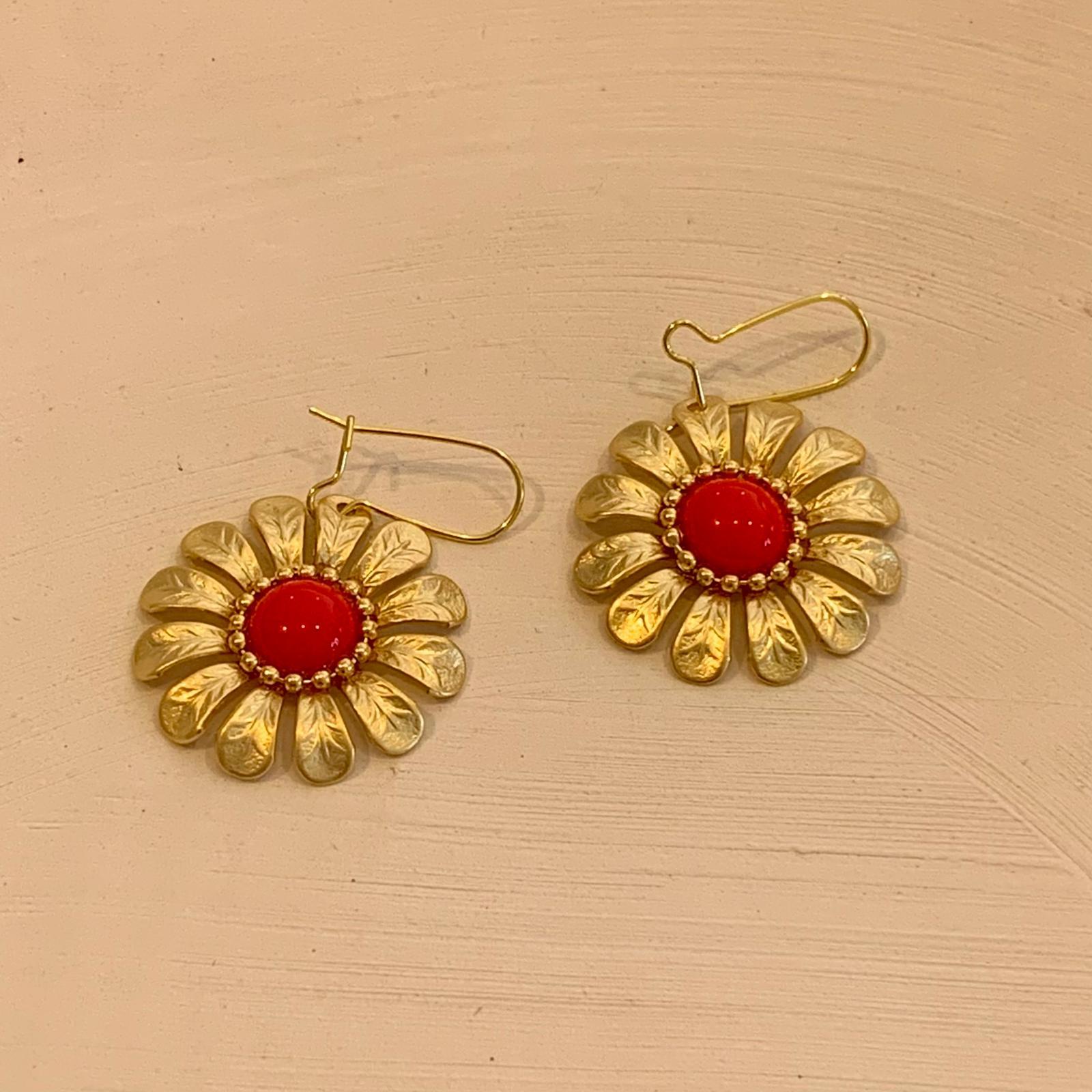 PENDIENTES MARGARITAS ROJO