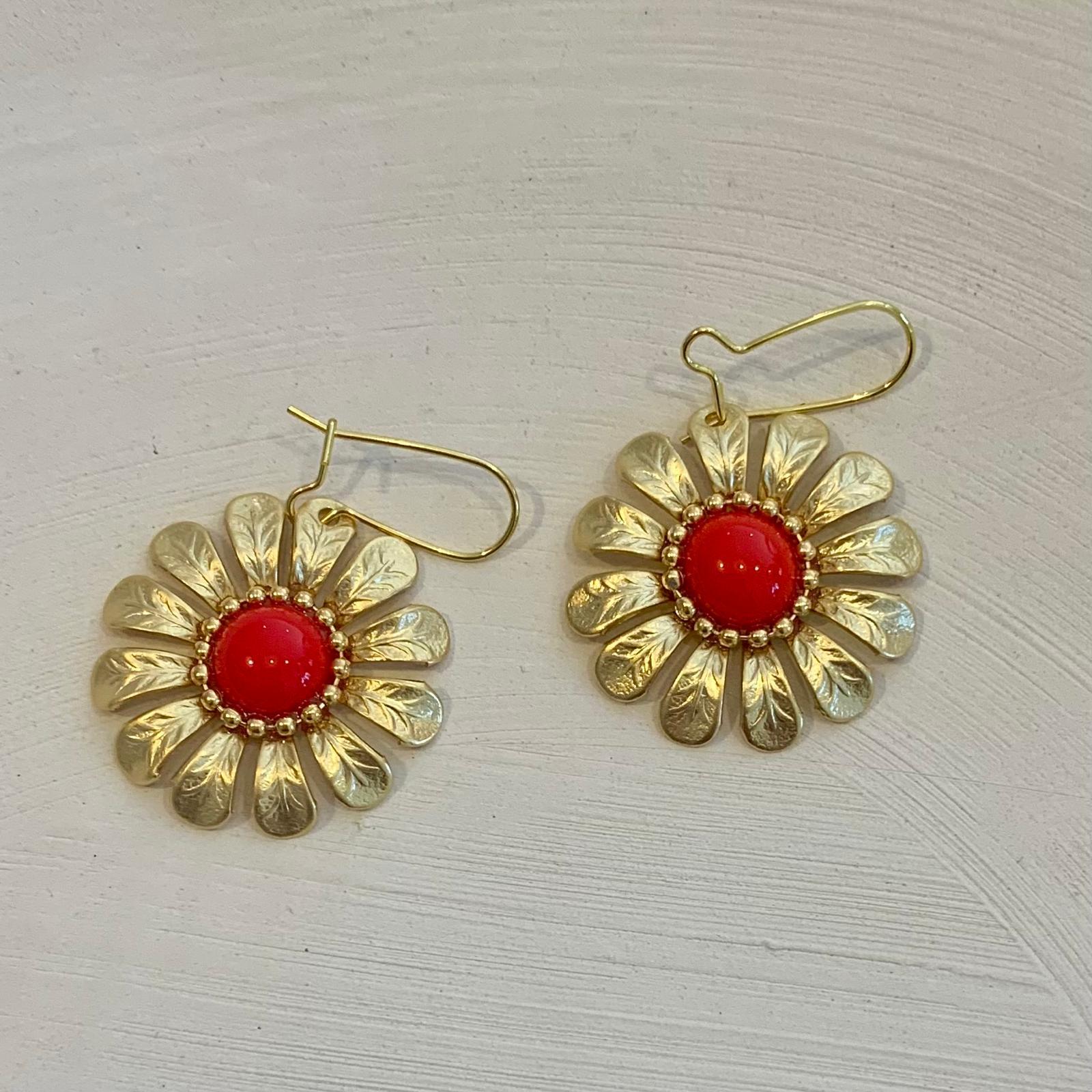 PENDIENTES MARGARITAS ROJO