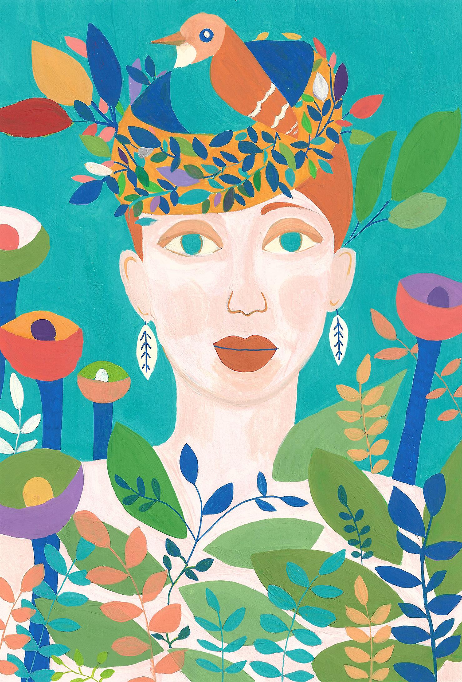 LAMINA PRINT MUJER PAJARO