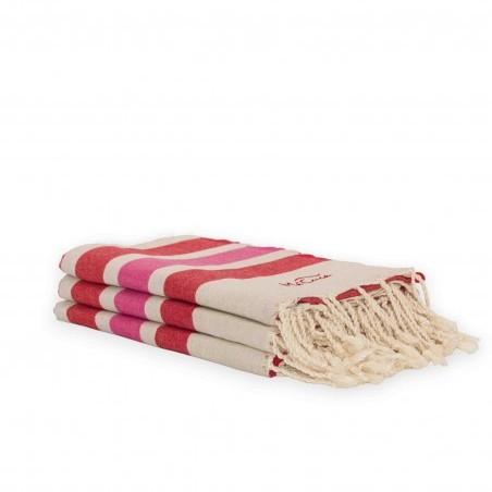 FOUTA TOALLA PAREO 2X1M BEIGE FUCSIA ROJO