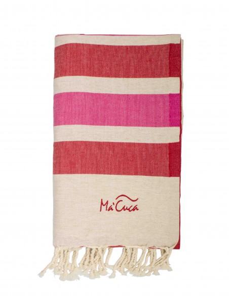 FOUTA TOALLA PAREO 2X1M BEIGE FUCSIA ROJO