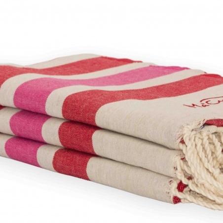 FOUTA TOALLA PAREO 2X1M BEIGE FUCSIA ROJO