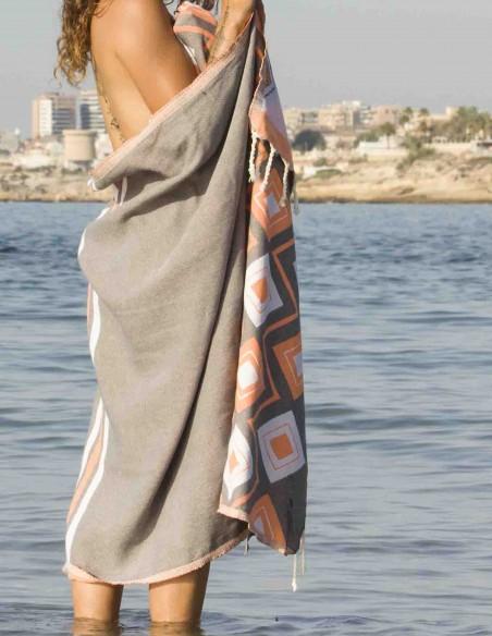 FOUTA TOALLA PAREO 2X1M GRIS NARANJA FLUOR