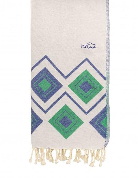 FOUTA TOALLA PAREO 2X1M BLANCO AZUL VERDE