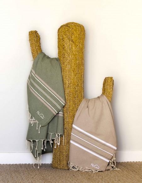 FOUTA TOALLA PAREO 2X2M KAKI BLANCO