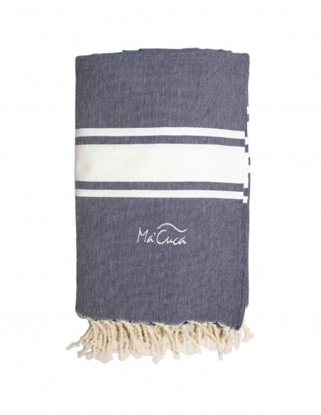 FOUTA TOALLA PAREO 2X1M AZUL MARINO BLANCO