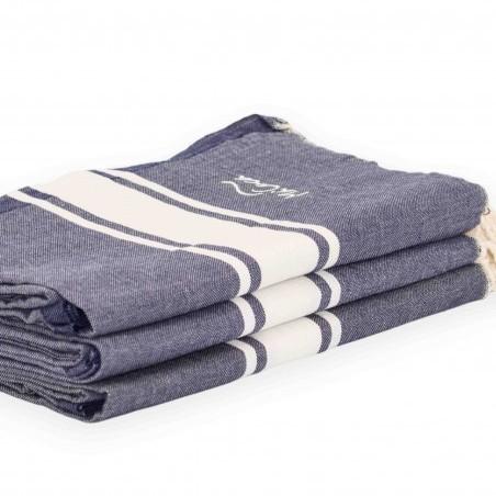 FOUTA TOALLA PAREO 2X1M AZUL MARINO BLANCO