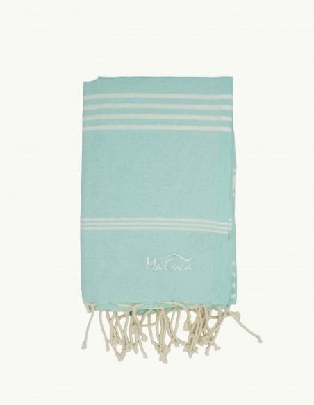 FOUTA TOALLA PAREO 2X1M VERDE AGUA BLANCO