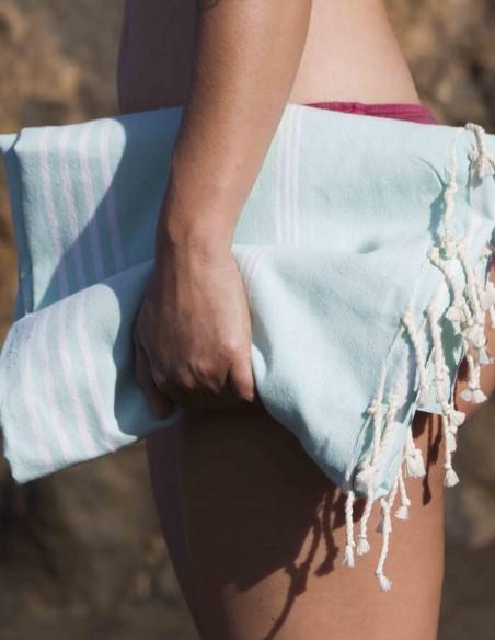 FOUTA TOALLA PAREO 2X1M VERDE AGUA BLANCO