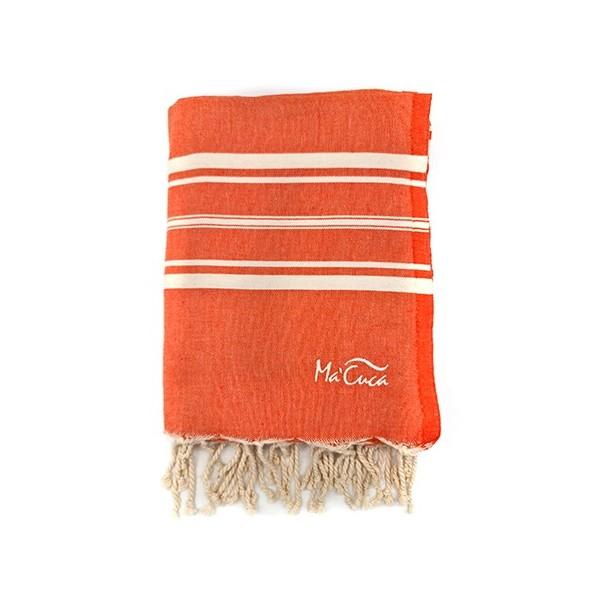 FOUTA TOALLA PAREO 2X2M NARANJA BLANCO