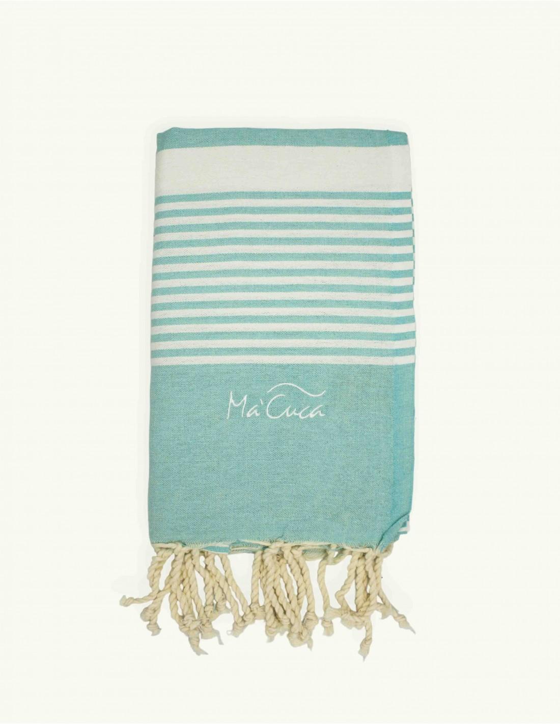FOUTA TOALLA PAREO 2X1M VERDE AGUA BLANCO