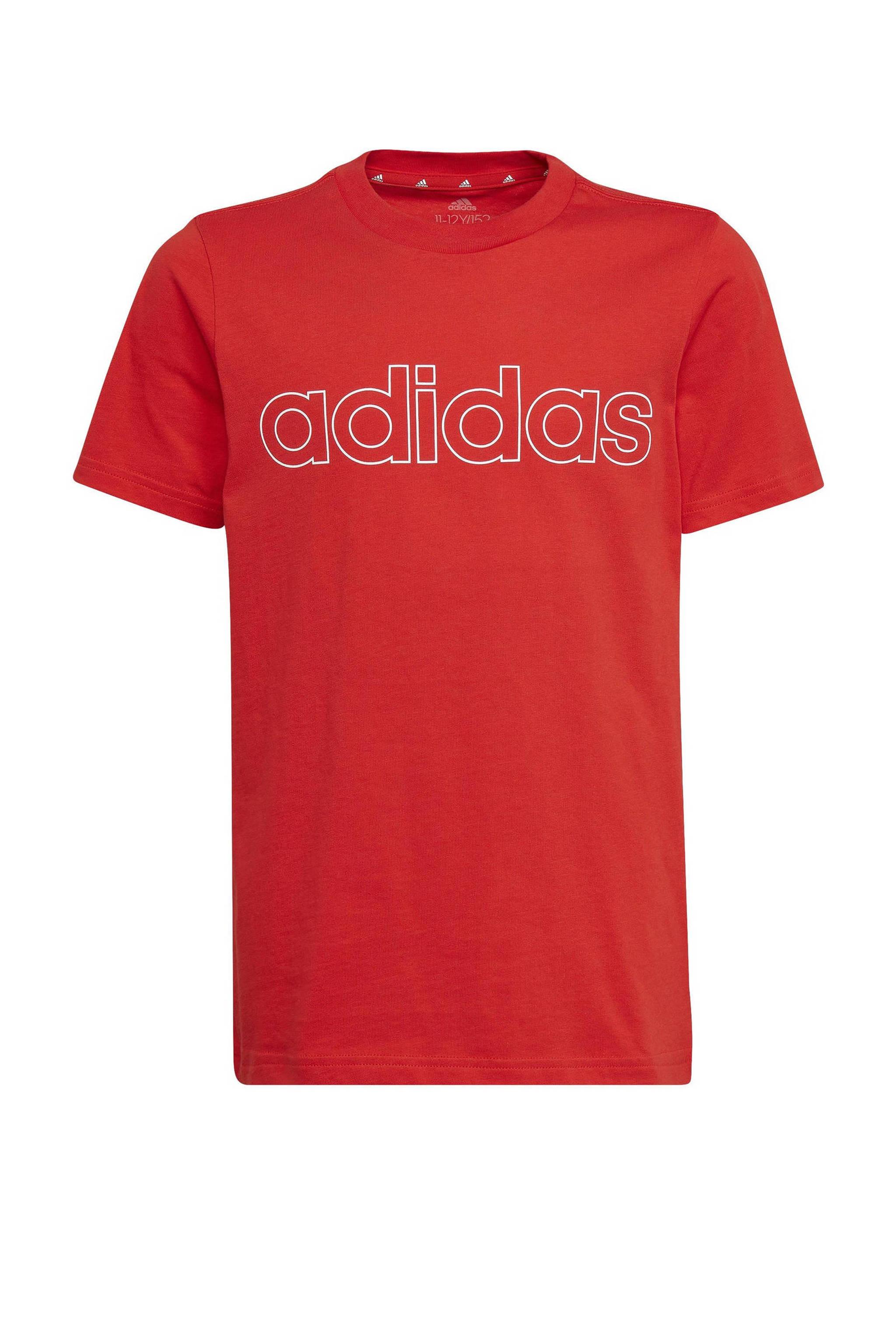 Camiseta Adidas Manga Corta Linear Algodón Roja/Blanca Niño y Niña