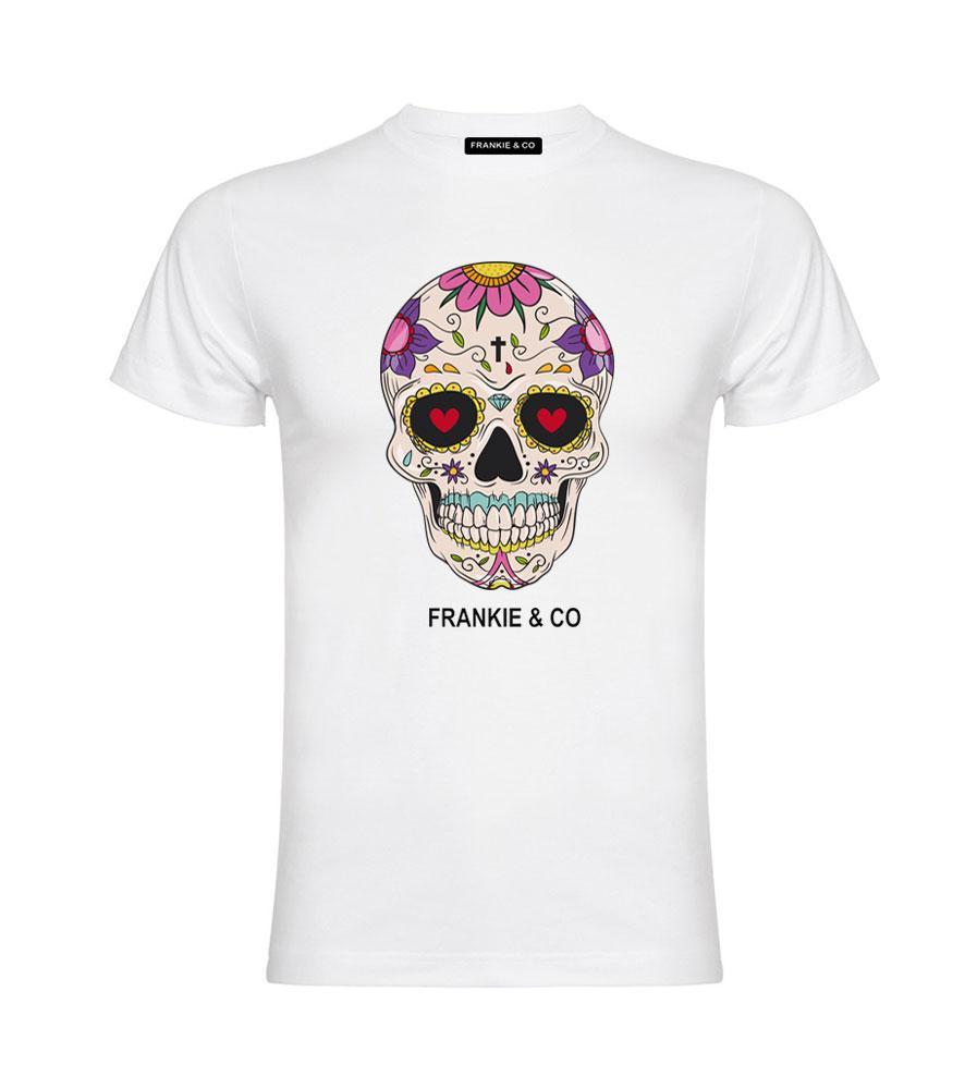 Camiseta Frankie & Co Hombre Mexican Skull Blanca