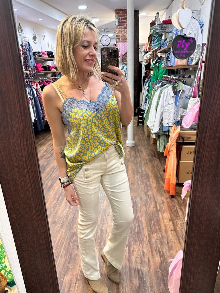 PANTALON FLARE  LUCKY BEIGE TEJANO