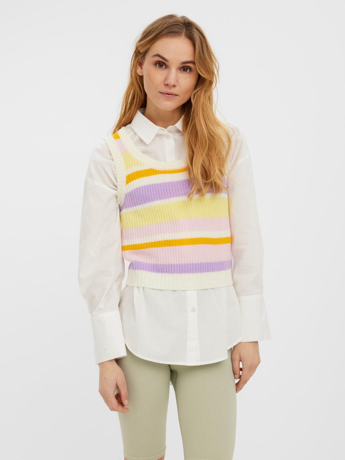 CHALECO PUNTO CUELLO ABIERTO RAYAS COLORES VM VERO MODA GEMMO